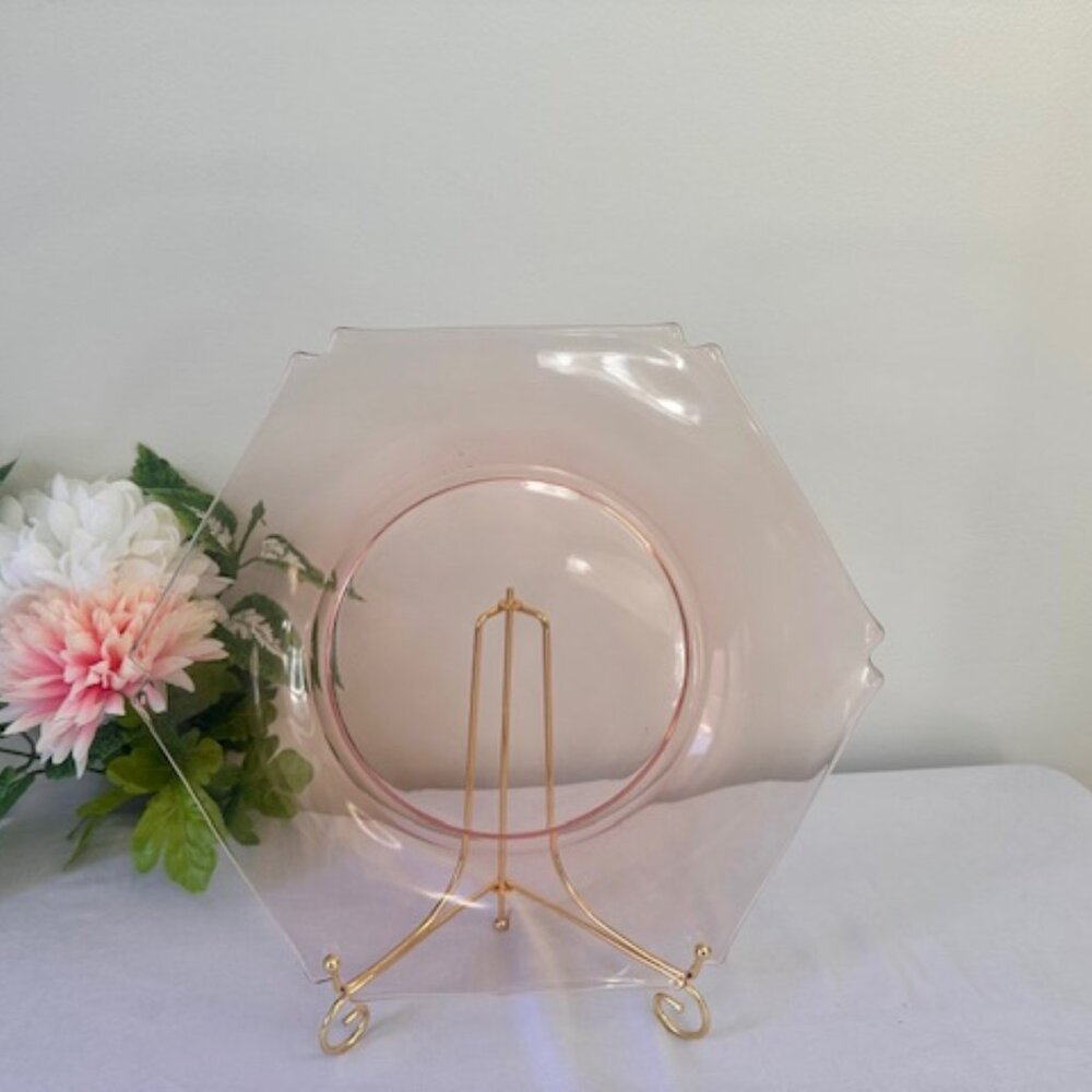 Vintage Pink‎ Depression Glass Geometric Platter Soft Blush 12 Inch Retro Dish